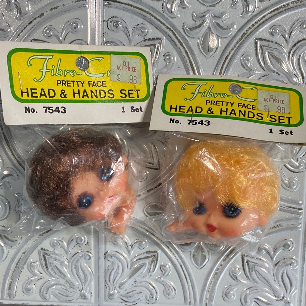 Fibre-Craft Vintage Pretty Face Doll Head & Hands Set Blonde Brunette Craft Lot